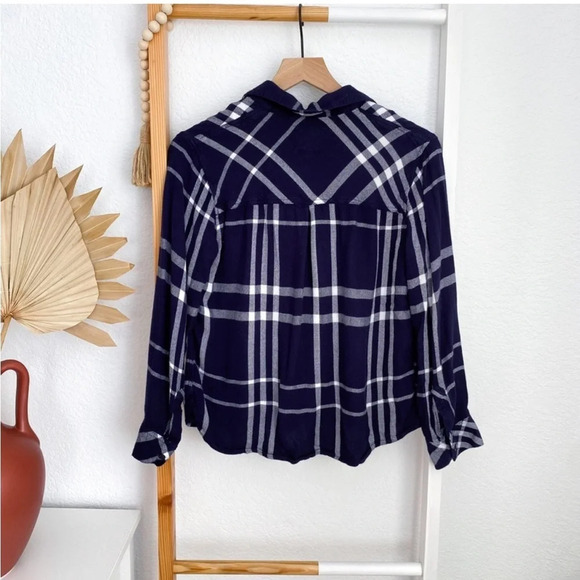 Rails Long Sleeve Trouser Pajama Top Shirt Navy Blue White Plaid Flannel XS - Picture 6 of 16